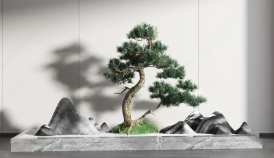 新中式松树石头摆件组合3D模型下载